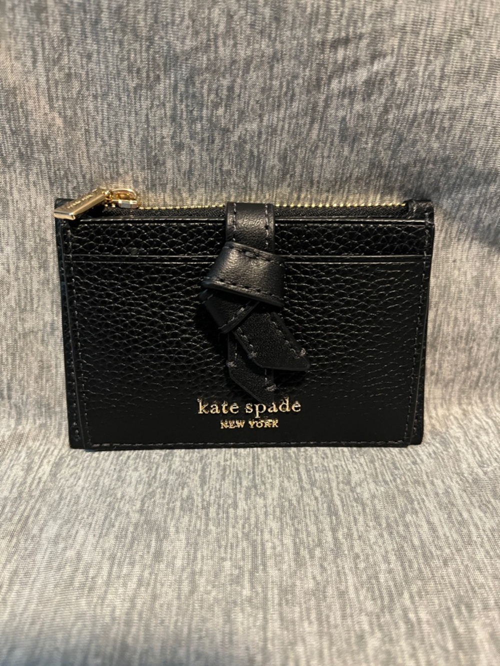 kate spade Black Leather Knot Zip Card Holder